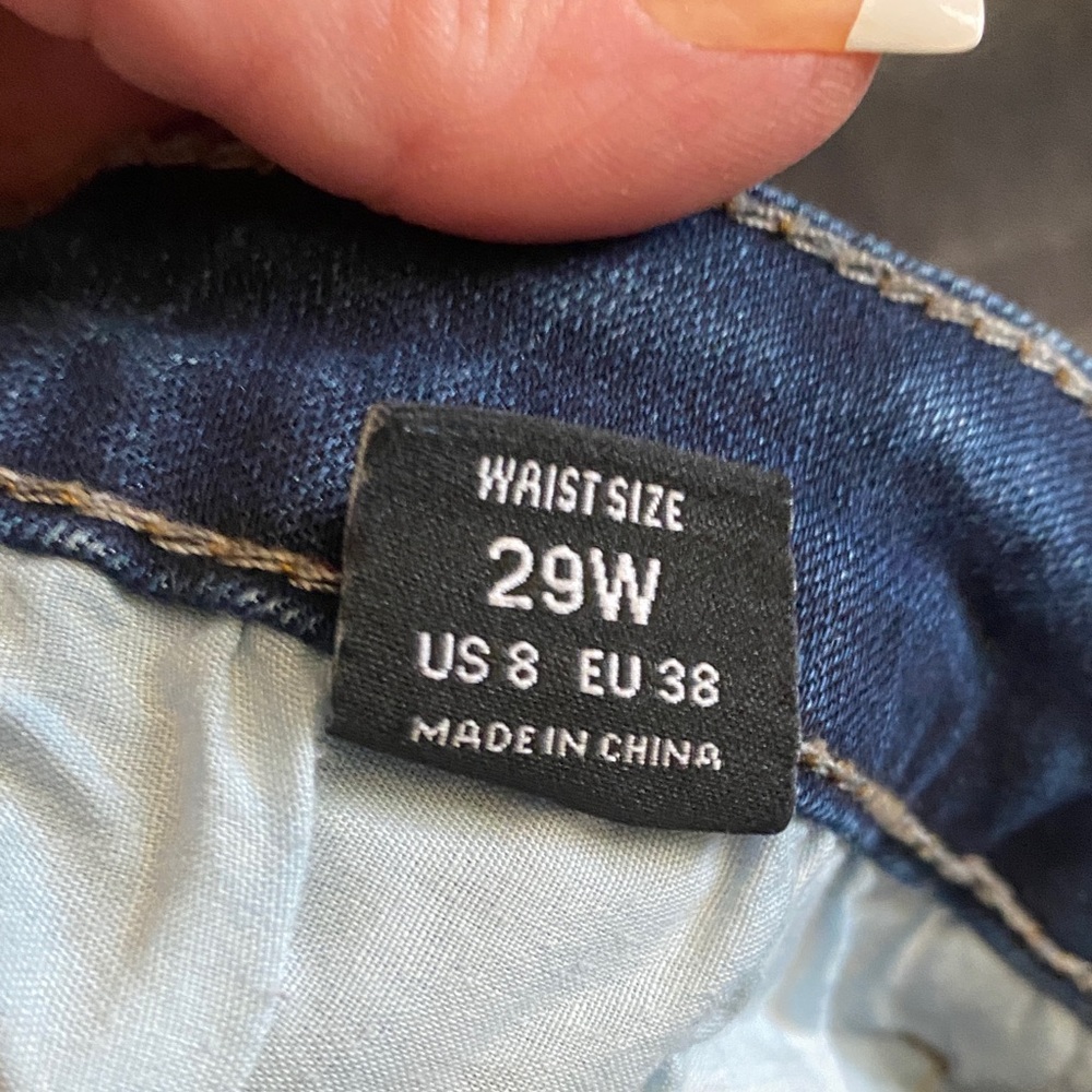 Dark Blue Distressed Rolled Hem Denim Shorts - Picture 3 of 4
